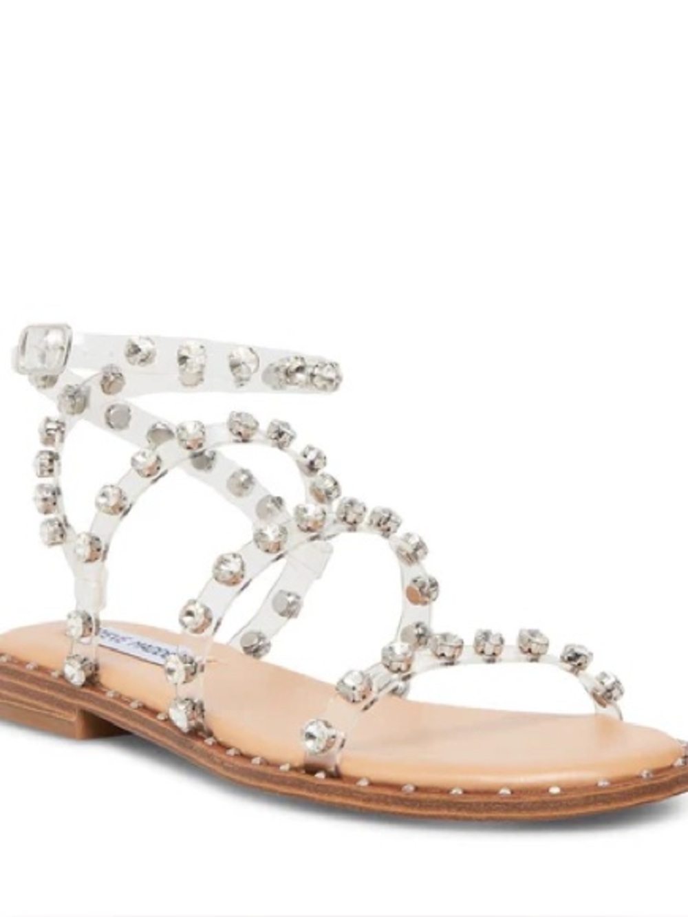 New Listing Steve Madden Clear & Pearl-Trim wrap gladiator sandals.